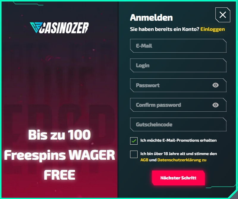 Casinozer signup